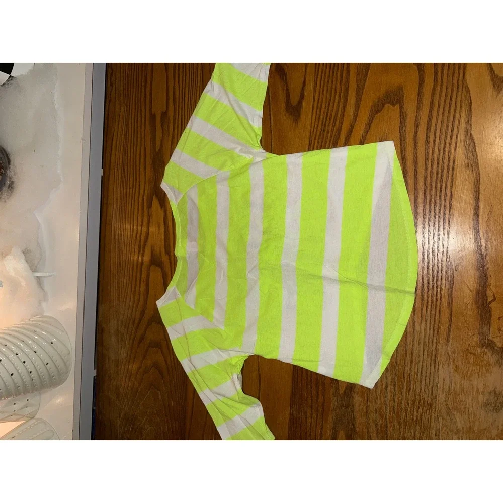 Justice‎ Girls Neon Yellow White Stripe Long Sleeve Shirt Love Hearts Size 8